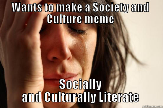 WANTS TO MAKE A SOCIETY AND CULTURE MEME SOCIALLY AND CULTURALLY LITERATE First World Problems