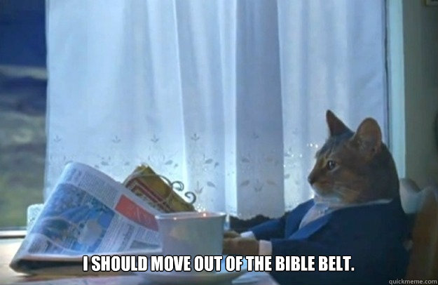 I should move out of the Bible belt. - I should move out of the Bible belt.  Sophisticated Cat