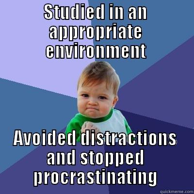 STUDIED IN AN APPROPRIATE ENVIRONMENT AVOIDED DISTRACTIONS AND STOPPED PROCRASTINATING Success Kid