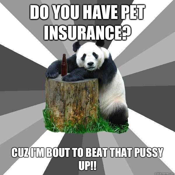 DO YOU HAVE PET INSURANCE? CUZ I'M BOUT TO BEAT THAT PUSSY UP!!  Pickup-Line Panda