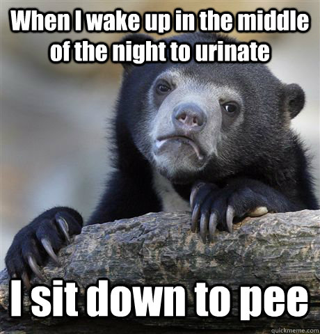 When I wake up in the middle of the night to urinate I sit down to pee   Confession Bear
