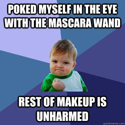 poked myself in the eye with the mascara wand rest of makeup is unharmed  Success Kid