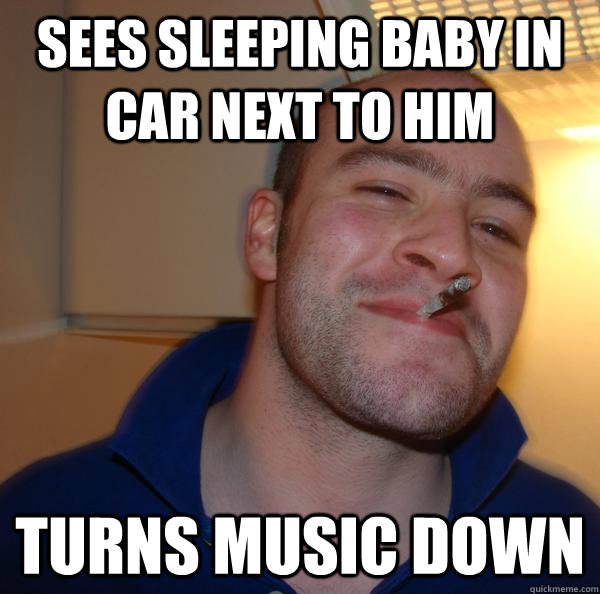 Sees sleeping baby in car next to him turns music down - Sees sleeping baby in car next to him turns music down  Misc