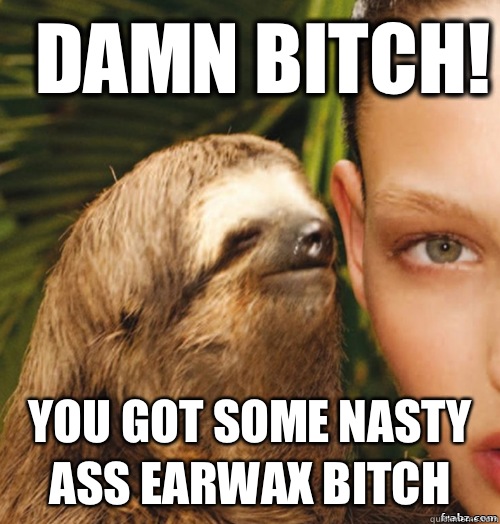 Damn bitch!  You got some nasty ass earwax bitch  rape sloth