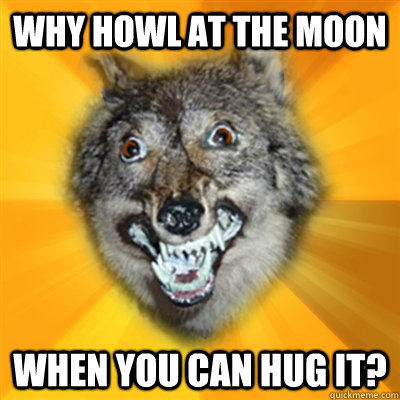Why howl at the moon when you can hug it?  Retarded Wolf