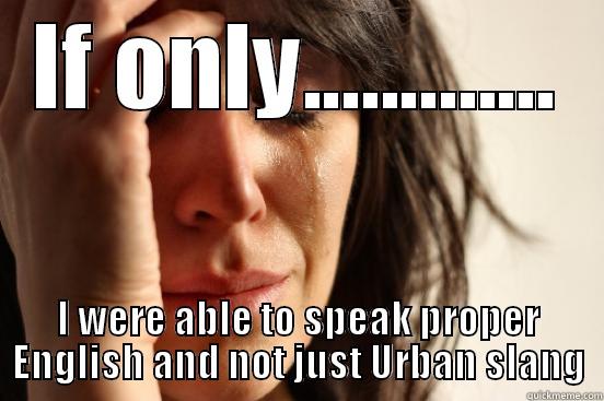 Proper speech - IF ONLY............. I WERE ABLE TO SPEAK PROPER ENGLISH AND NOT JUST URBAN SLANG First World Problems