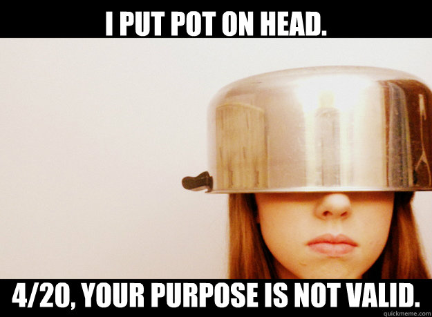 I put pot on head. 4/20, your purpose is not valid. - I put pot on head. 4/20, your purpose is not valid.  I Put Pot On Head