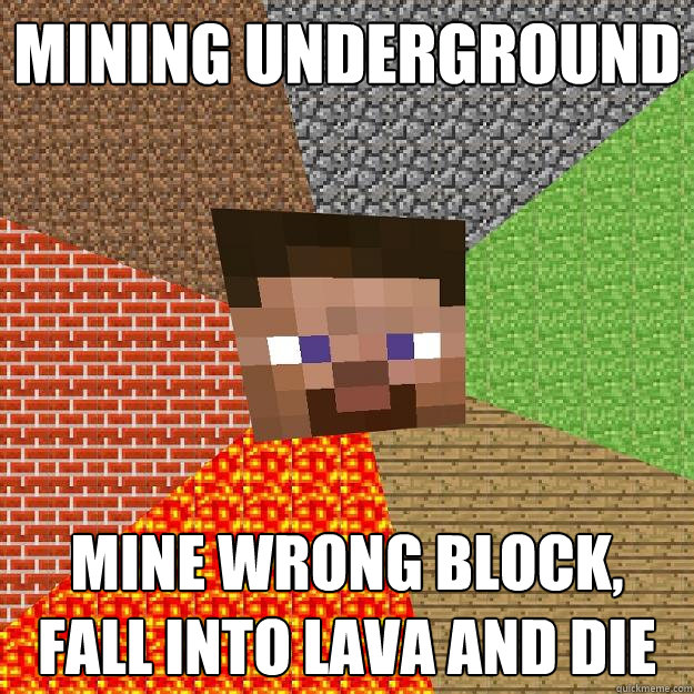 Mining underground Mine wrong block, fall into lava and die  Minecraft