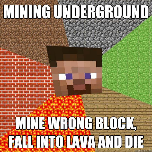 Mining underground Mine wrong block, fall into lava and die  Minecraft