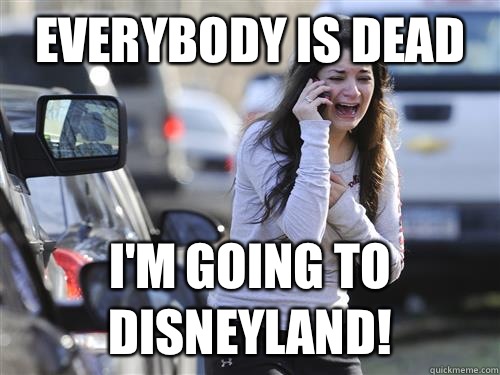 Everybody is dead I'm going to Disneyland!  sandy hook