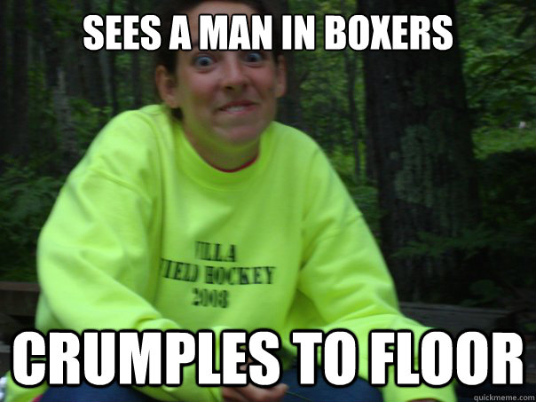 sees a man in boxers crumples to floor  Overwhelmed Megan