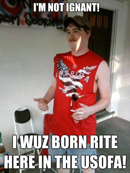 i'm not ignant! i wuz born rite here in the usofa!  Redneck Randal