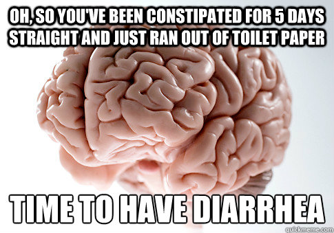 Oh, so you've been constipated for 5 days straight and just ran out of toilet paper time to have diarrhea   Scumbag Brain