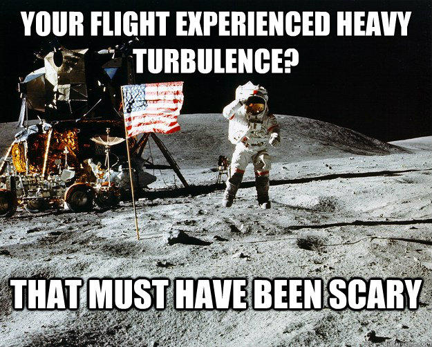 Your flight experienced heavy turbulence? That must have been scary  Unimpressed Astronaut