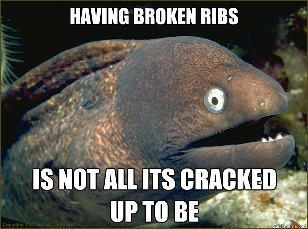 Having broken ribs is not all its cracked
up to be - Having broken ribs is not all its cracked
up to be  Bad Joke Eel