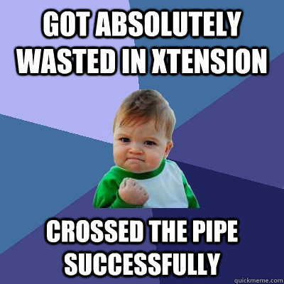 Got absolutely wasted in Xtension Crossed the pipe successfully   Success Kid
