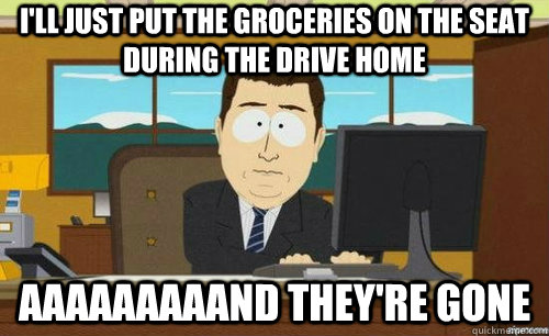 I'll just put the groceries on the seat during the drive home aaaaaaaaand they're gone  anditsgone