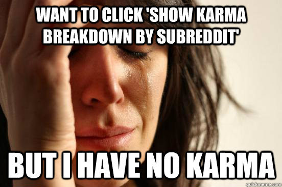 Want to click 'show karma breakdown by subreddit' but I have no karma  First World Problems