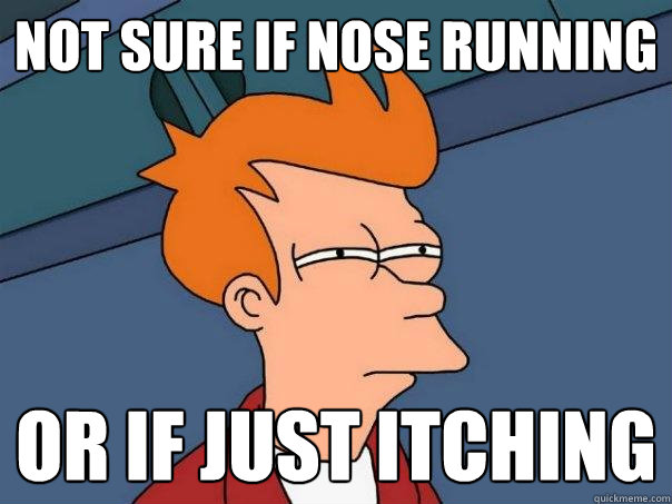 not sure if nose running or if just itching  Futurama Fry