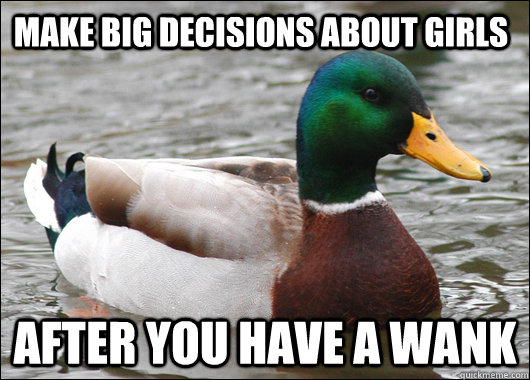Make Big Decisions about girls After you have a wank  Actual Advice Mallard