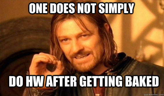 One does not simply do HW after getting baked  Boromir
