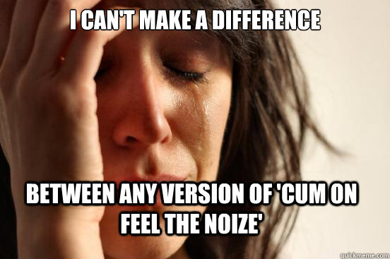 I can't make a difference between any version of 'cum on feel the noize'  First World Problems