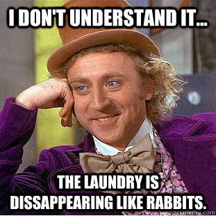 I don't understand it... The laundry is dissappearing like rabbits.  Creepy Wonka