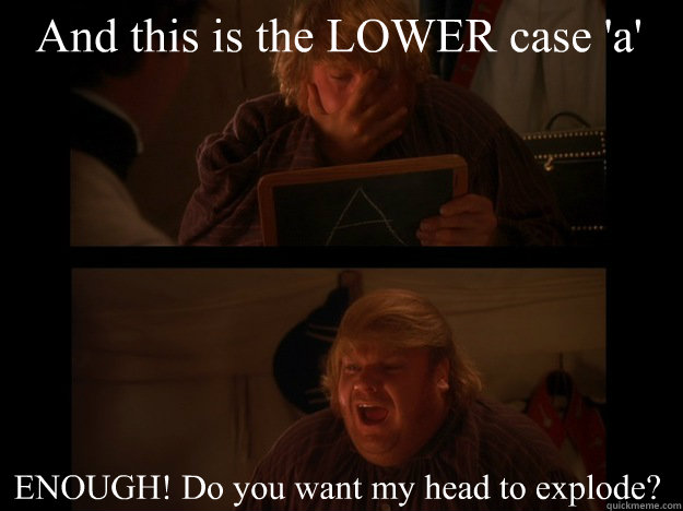 And this is the LOWER case 'a' ENOUGH! Do you want my head to explode? - And this is the LOWER case 'a' ENOUGH! Do you want my head to explode?  Almost Heroes