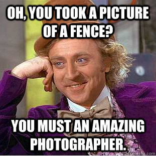 Oh, you took a picture of a fence? You must an amazing photographer.  Condescending Wonka