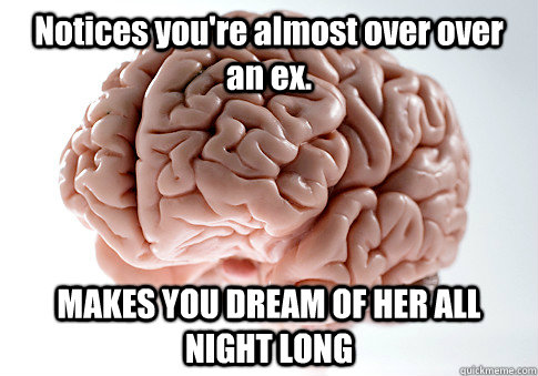 Notices you're almost over over an ex. MAKES YOU DREAM OF HER ALL NIGHT LONG  - Notices you're almost over over an ex. MAKES YOU DREAM OF HER ALL NIGHT LONG   Scumbag Brain