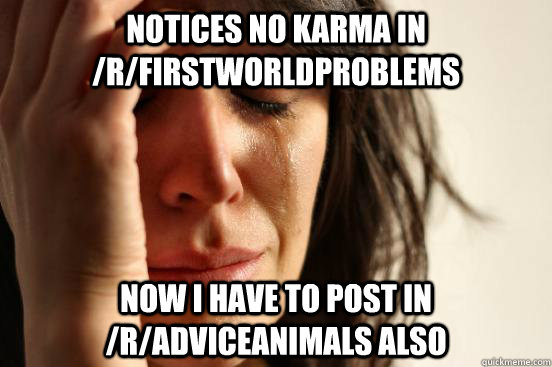 Notices no karma in /r/firstworldproblems now i have to post in /r/adviceanimals also  First World Problems