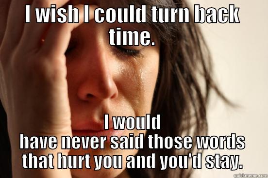 I WISH I COULD TURN BACK TIME. I WOULD HAVE NEVER SAID THOSE WORDS THAT HURT YOU AND YOU'D STAY. First World Problems
