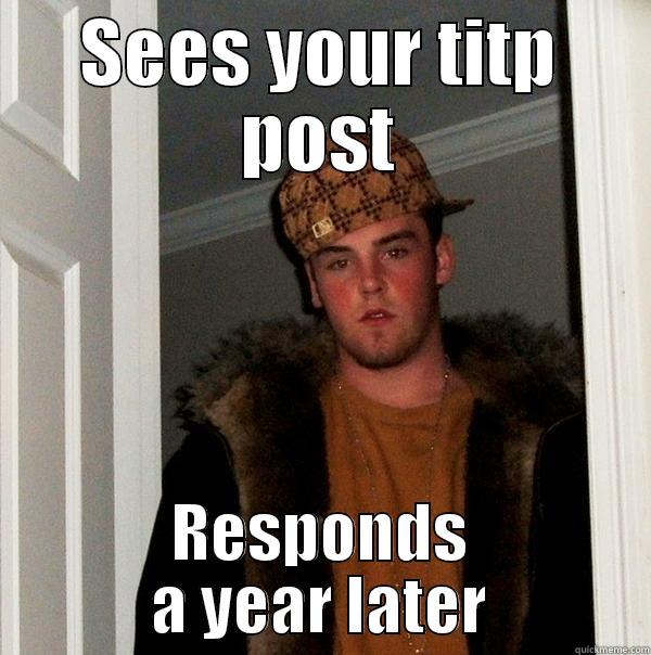SEES YOUR TITP POST RESPONDS A YEAR LATER Scumbag Steve