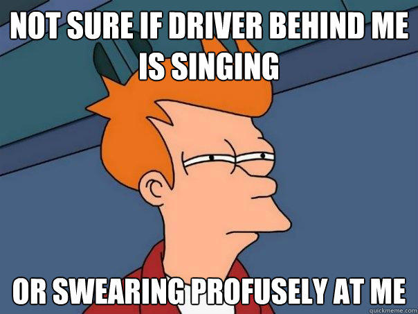 Not sure if driver behind me is singing Or swearing profusely at me - Not sure if driver behind me is singing Or swearing profusely at me  Futurama Fry