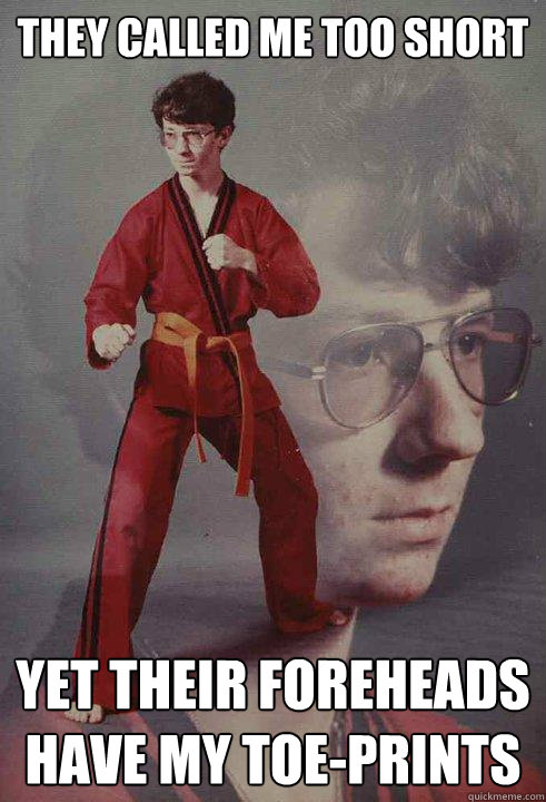They called me too short yet their foreheads have my toe-prints   Karate Kyle