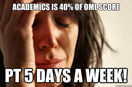 Academics is 40% of OML Score pt 5 Days a week!  First World Problems