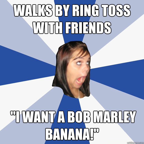 walks by ring toss with friends  