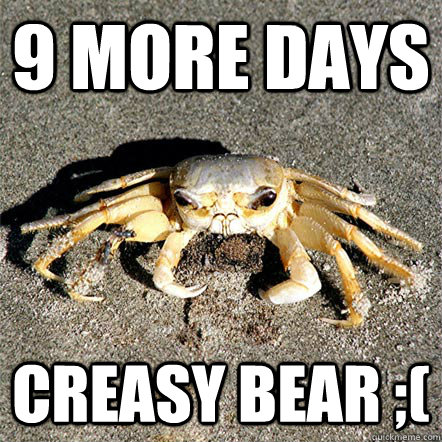 9 more days creasy bear ;(  Confession Crab