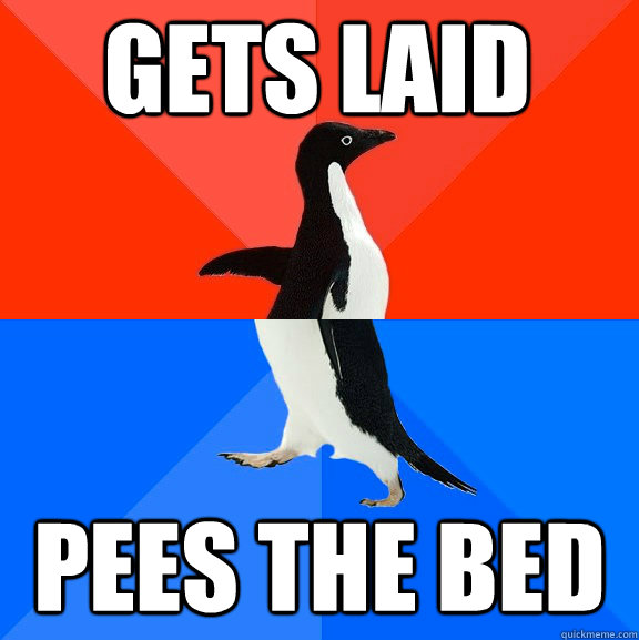 gets laid pees the bed  Socially Awesome Awkward Penguin