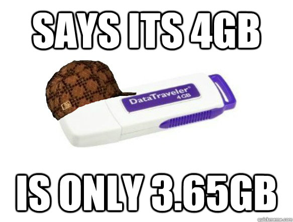 Says its 4gb is only 3.65gb  Scumbag USB