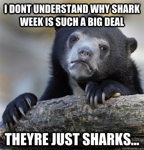 I dont understand why shark week is such a big deal theyre just sharks... - I dont understand why shark week is such a big deal theyre just sharks...  Confession Bear