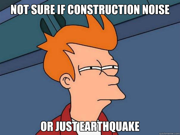 not sure if construction noise or just earthquake  Futurama Fry