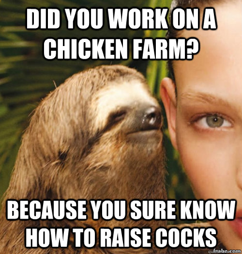 Did you work on a chicken farm? Because you sure know how to raise cocks  rape sloth