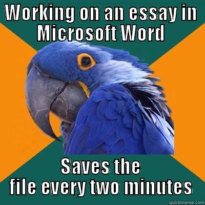 Carolin jobbar på - WORKING ON AN ESSAY IN MICROSOFT WORD SAVES THE FILE EVERY TWO MINUTES Paranoid Parrot