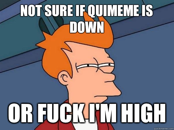 Not sure if Quimeme is down Or Fuck I'm high  Futurama Fry
