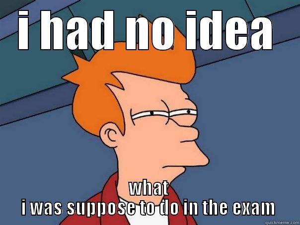exam meme - I HAD NO IDEA WHAT I WAS SUPPOSE TO DO IN THE EXAM Futurama Fry