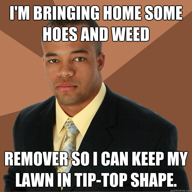 I'm bringing home some hoes and weed remover so I can keep my lawn in tip-top shape.  Successful Black Man