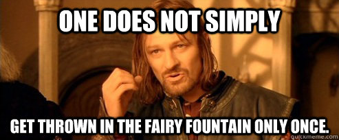 One does not simply Get thrown in the fairy fountain only once.  One Does Not Simply
