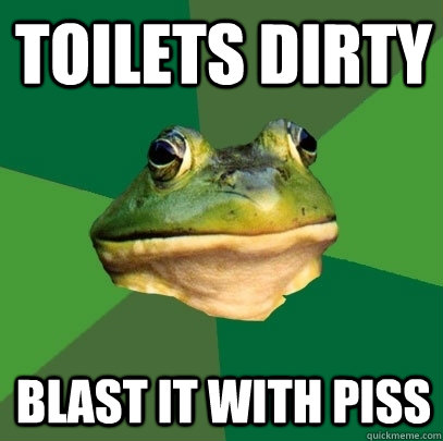 Toilets dirty Blast it with piss  Foul Bachelor Frog