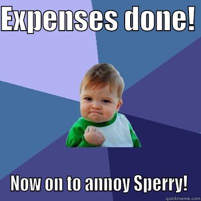 EXPENSES DONE!  NOW ON TO ANNOY SPERRY! Success Kid